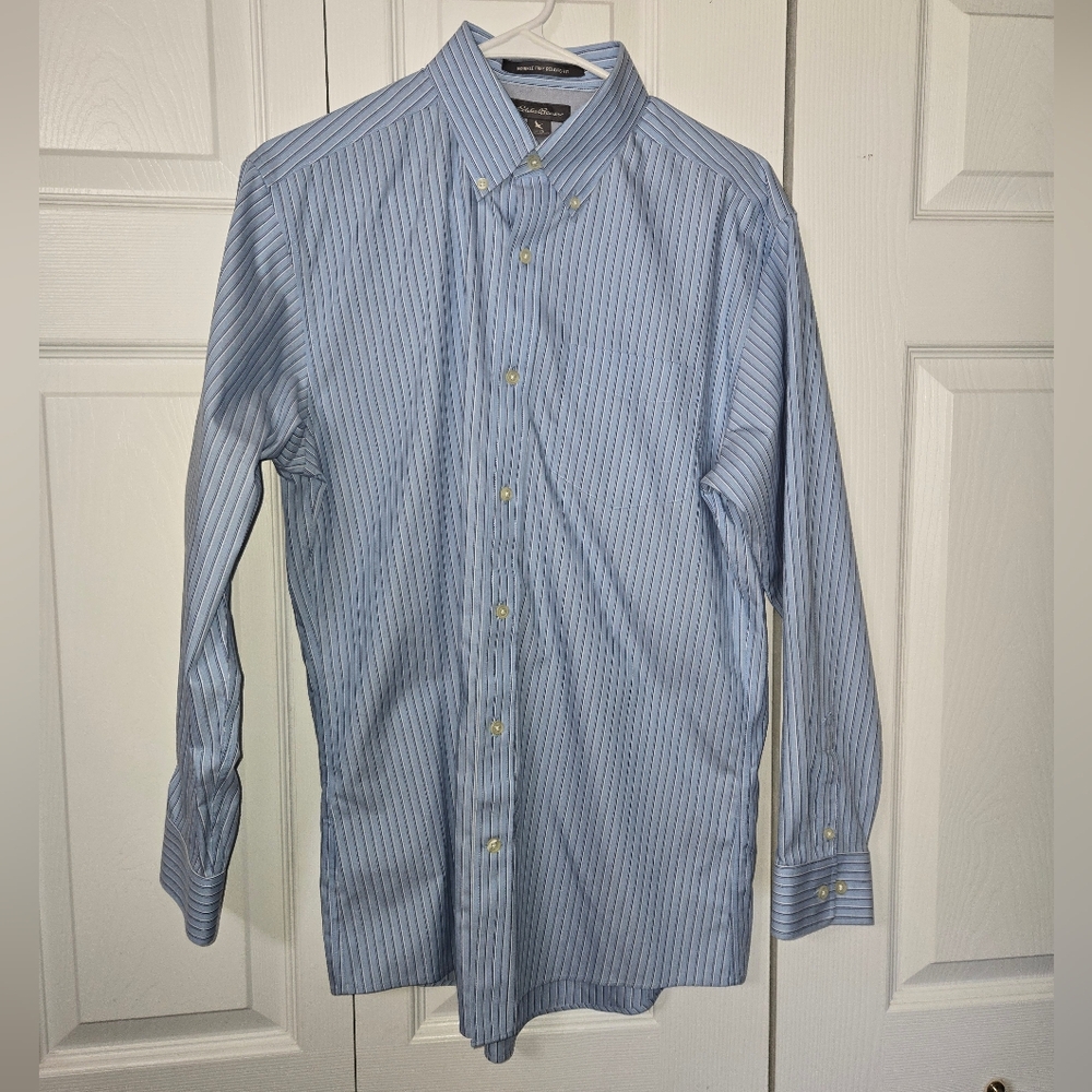 Blue Striped Men's Button Up Dress Shirt, Size Small, Wrinkle Free, Like New